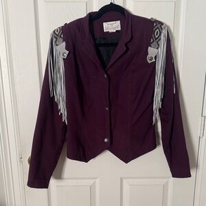Ladies Western Fringe Jacket - Purple size medium leather trim